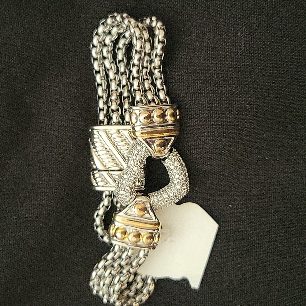 Classic Silver Finish Heart Gemstone Gold Accent Triple Strand Bracelet $19